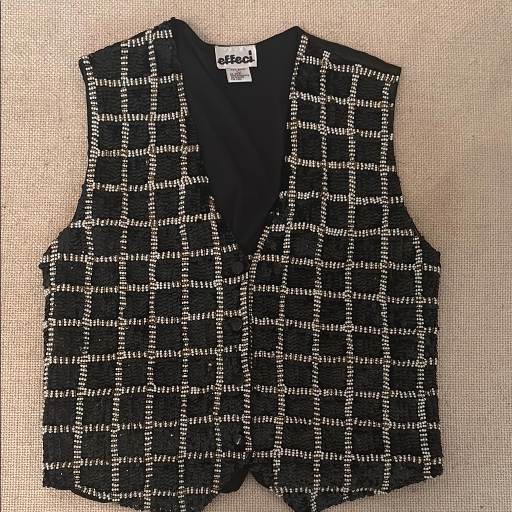 Black and Gold Sequin Vest with Pearl detailing